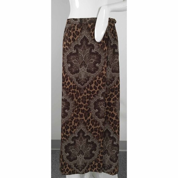 NEW $499 Geiger of Austria Silk Skirt! LongBrown & White LeopardMedallion